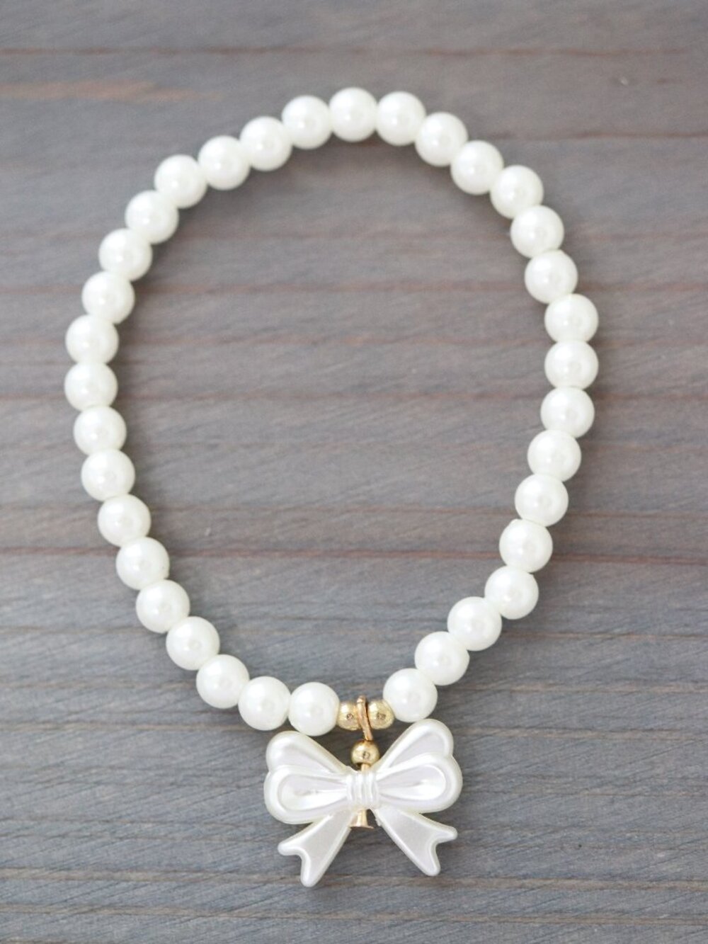 Bow White Pearl Beads Style Stretchable 18k Gold Plated